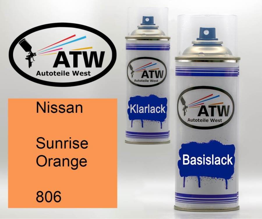 Nissan, Sunrise Orange, 806: 400ml Sprühdose + 400ml Klarlack - Set, von ATW Autoteile West.